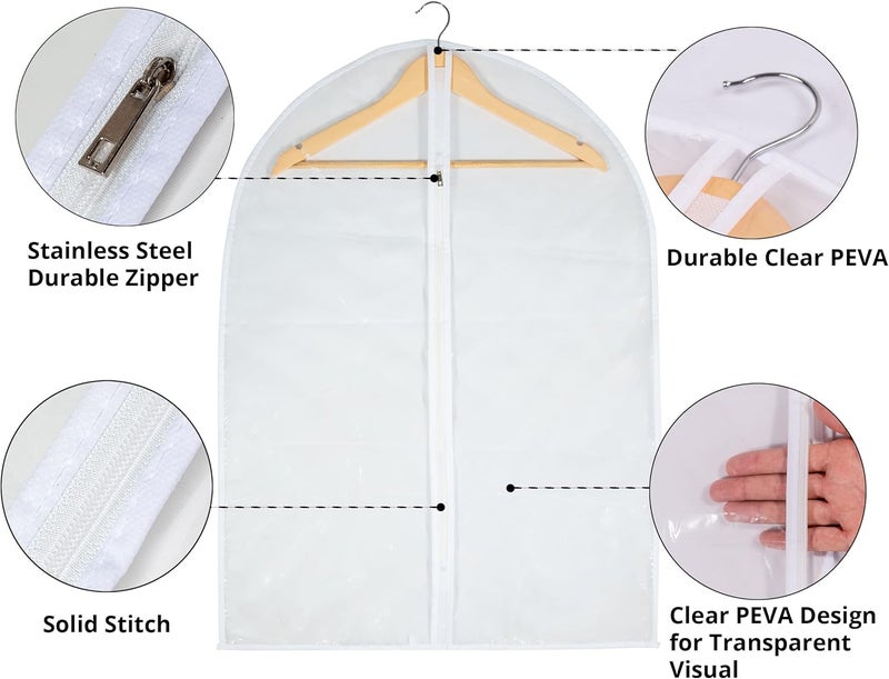 MS KITCHEN Clear Garment Bag Suit Bags for Closet Storage, Vinyl Garment Bags for Hanging Clothes, Short Hanging Bags Coat Covers for Closet with Zipper - 24'' X 32''/6 Pack - Image 3